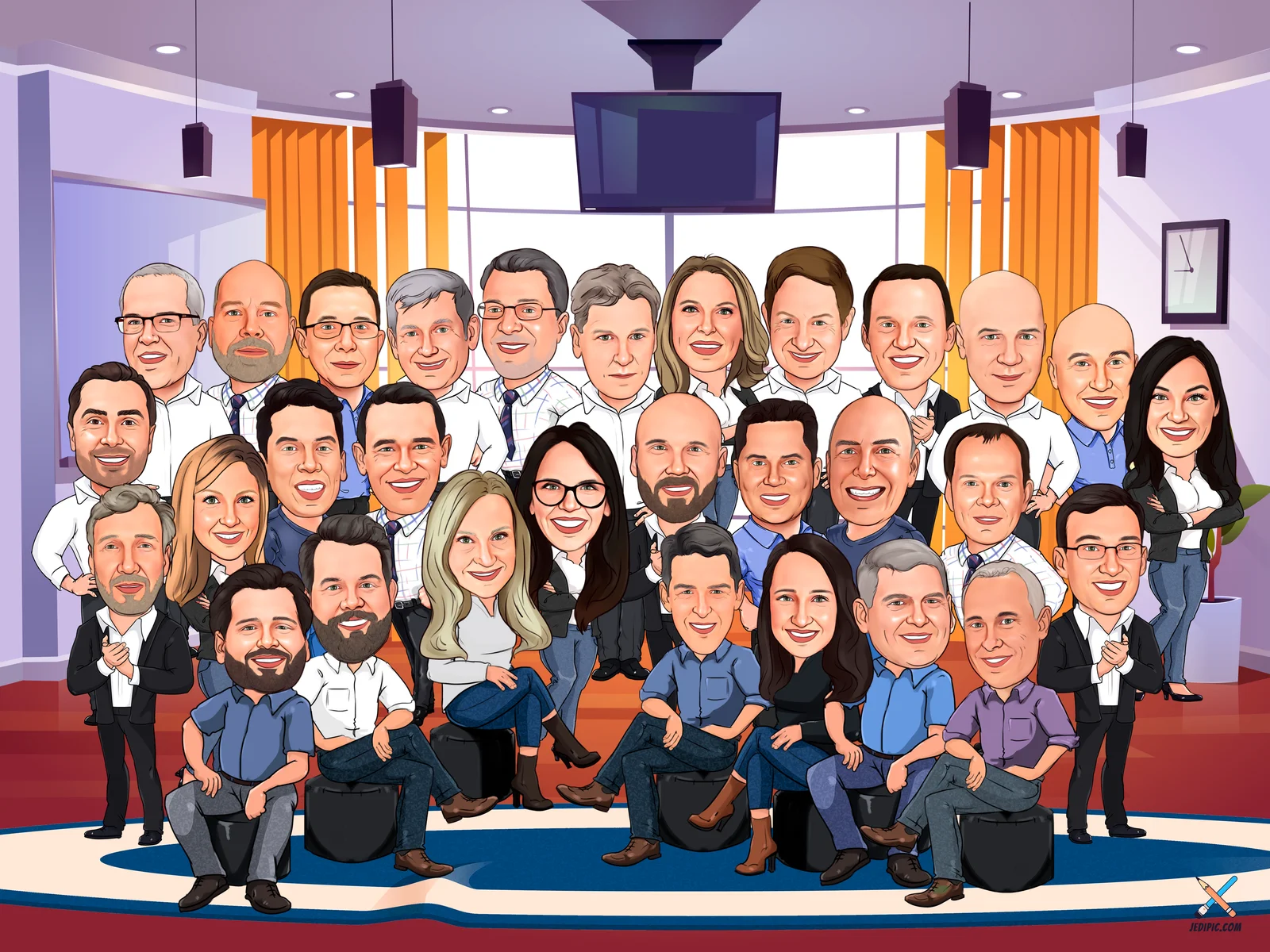 Custom Corporate Team Caricature from Photo — Personalized Nonprofit Staff Portrait Board Meeting Group Gift