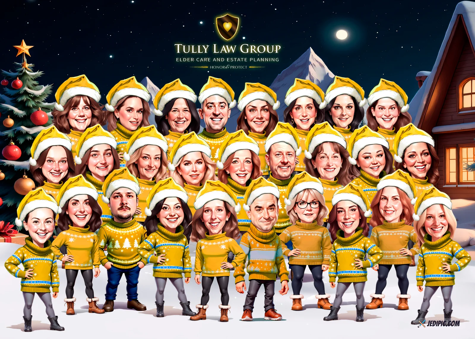 Custom Corporate Team Caricature from Photo — Personalized Product Design Team Portrait Launch Party Gift