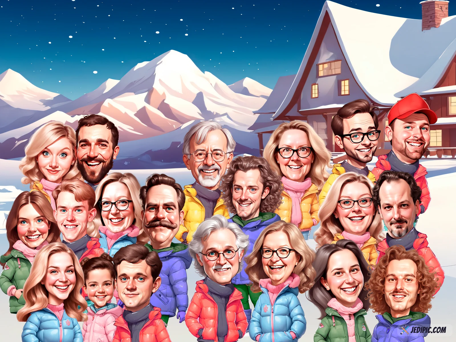 Custom Family Caricature from Photo — Personalized Cartoon Household Portrait Reunion Grandparent Wall Gift