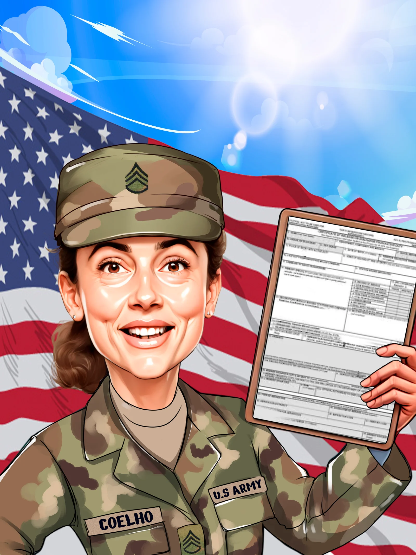 Custom Military Army Caricature from Photo — Personalized Soldier Portrait Deployment Homecoming Veteran Gift