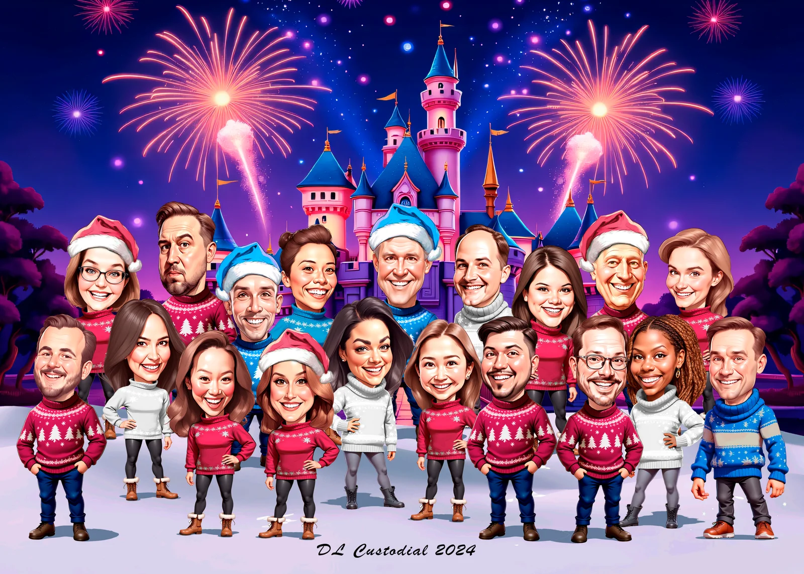 Custom Corporate Team Caricature from Photo — Office Group Portrait Company Anniversary Coworker Thank You Gift