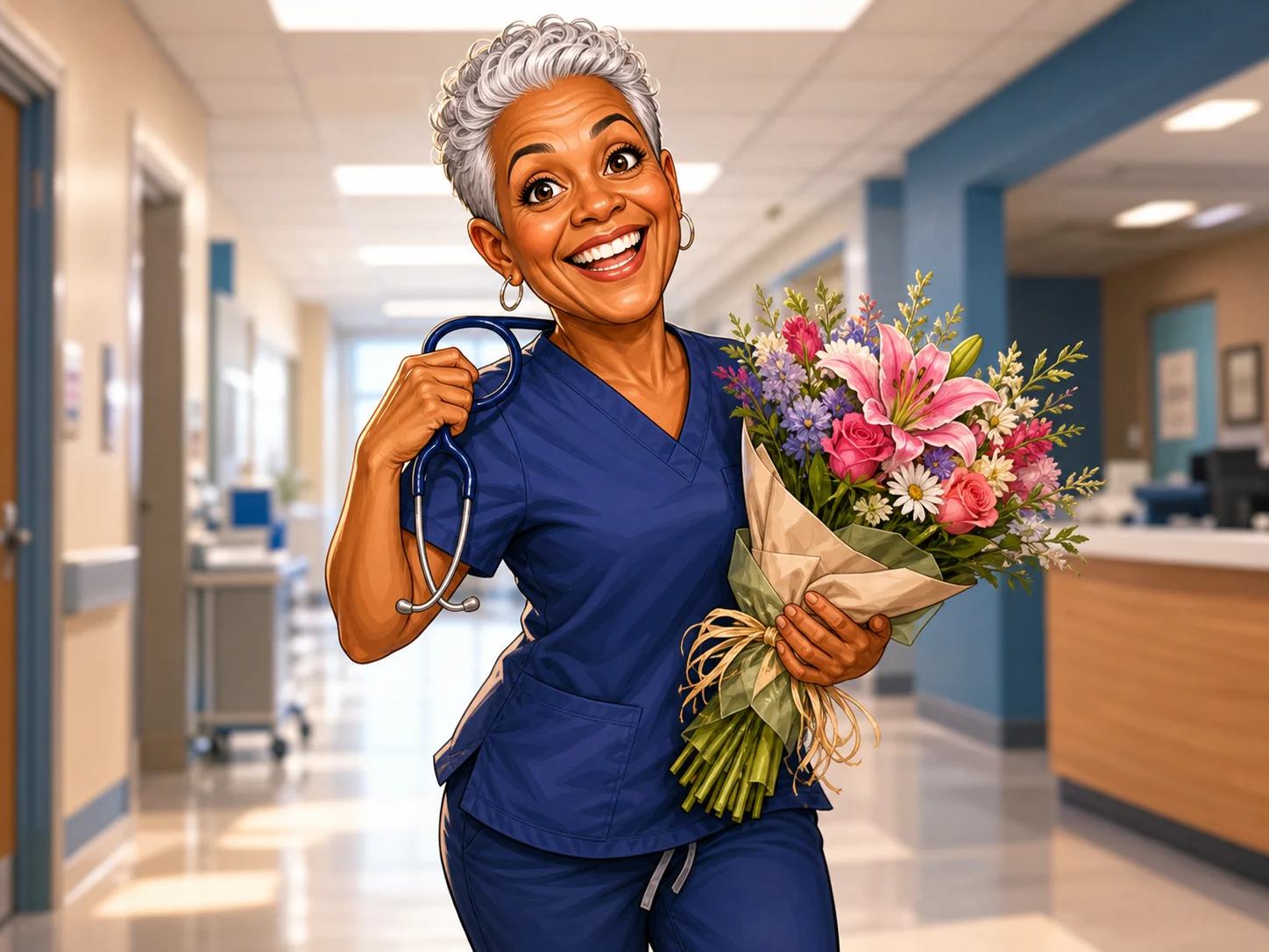 Custom Nurse Caricature from Photo — Personalized RN Scrubs Portrait Nursing Graduation Nurses Week Thank You Gift