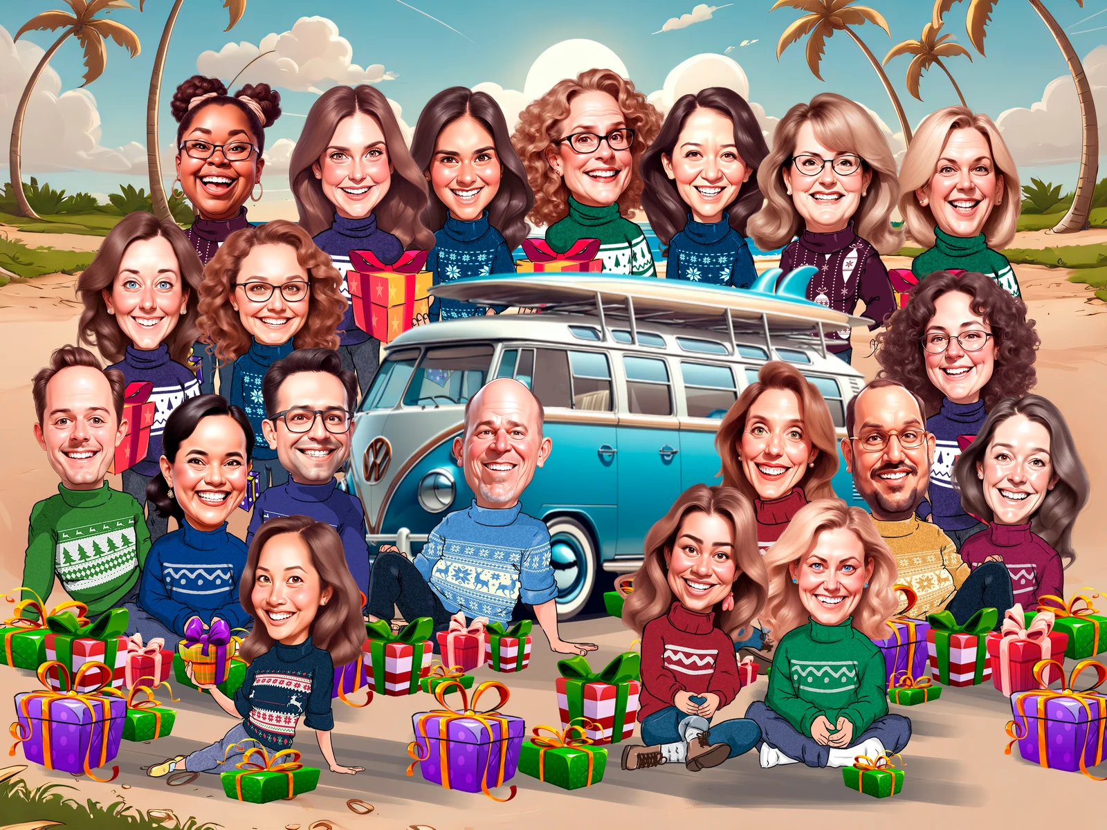 Custom Corporate Team Caricature from Photo — Personalized Office Group Portrait Sales Team Milestone Recognition Gift