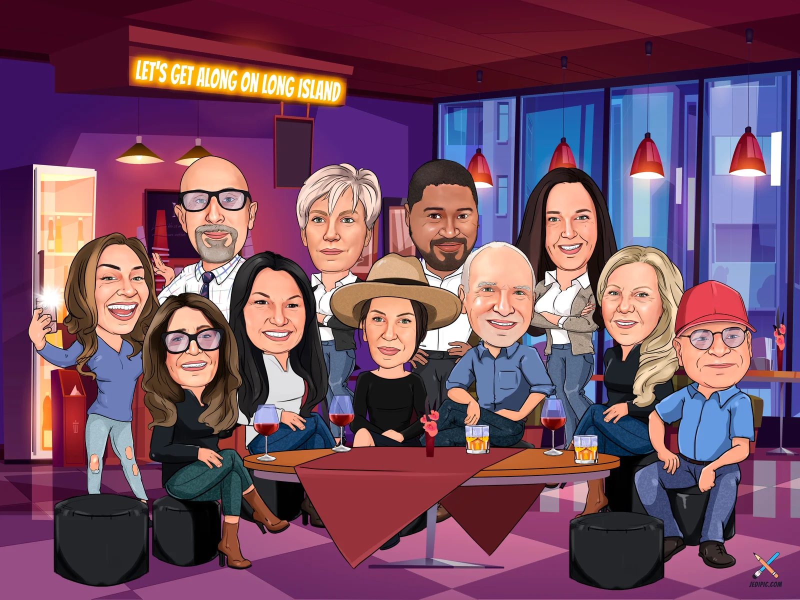 Custom Friends Caricature from Photo — Personalized Group Portrait Guys Night Beers Hand-Drawn Squad Birthday Gift