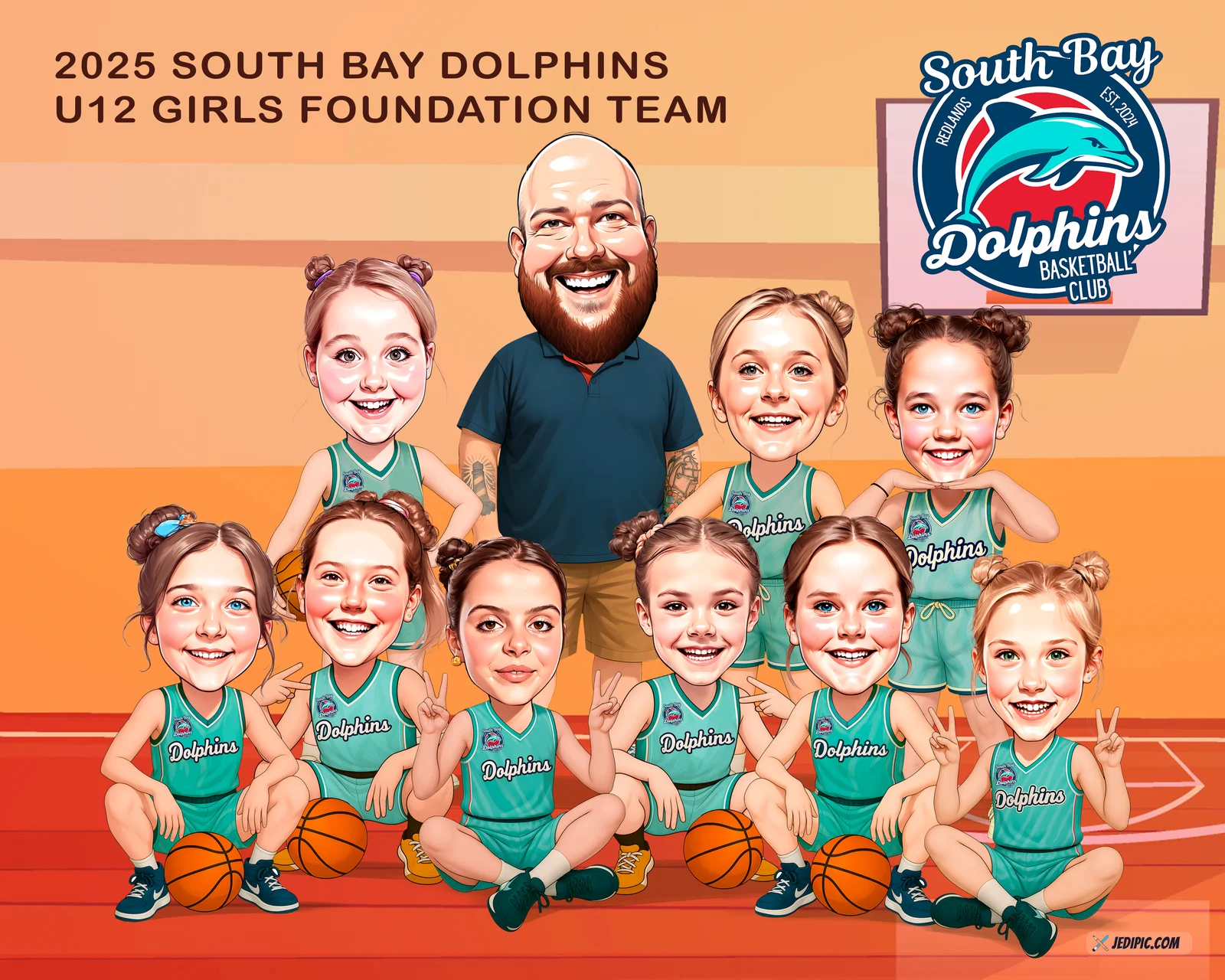 Custom Basketball Caricature from Photo — Personalized Player Portrait Jersey and Ball Hand-Drawn Coach Team Gift