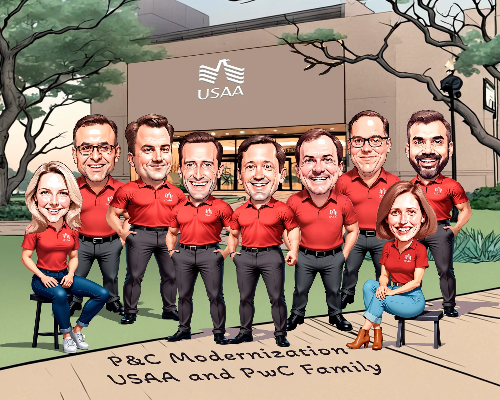 Custom Corporate Team Caricature from Photo — Personalized Office Coworker Group Portrait Hand-Drawn Company Milestone Gift