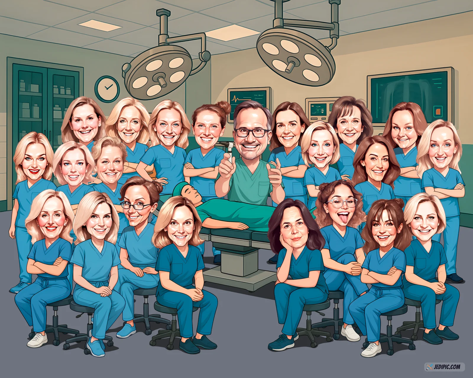 Custom Corporate Team Caricature from Photo — Personalized Office Coworker Group Portrait Hand-Drawn Company Kickoff Gift