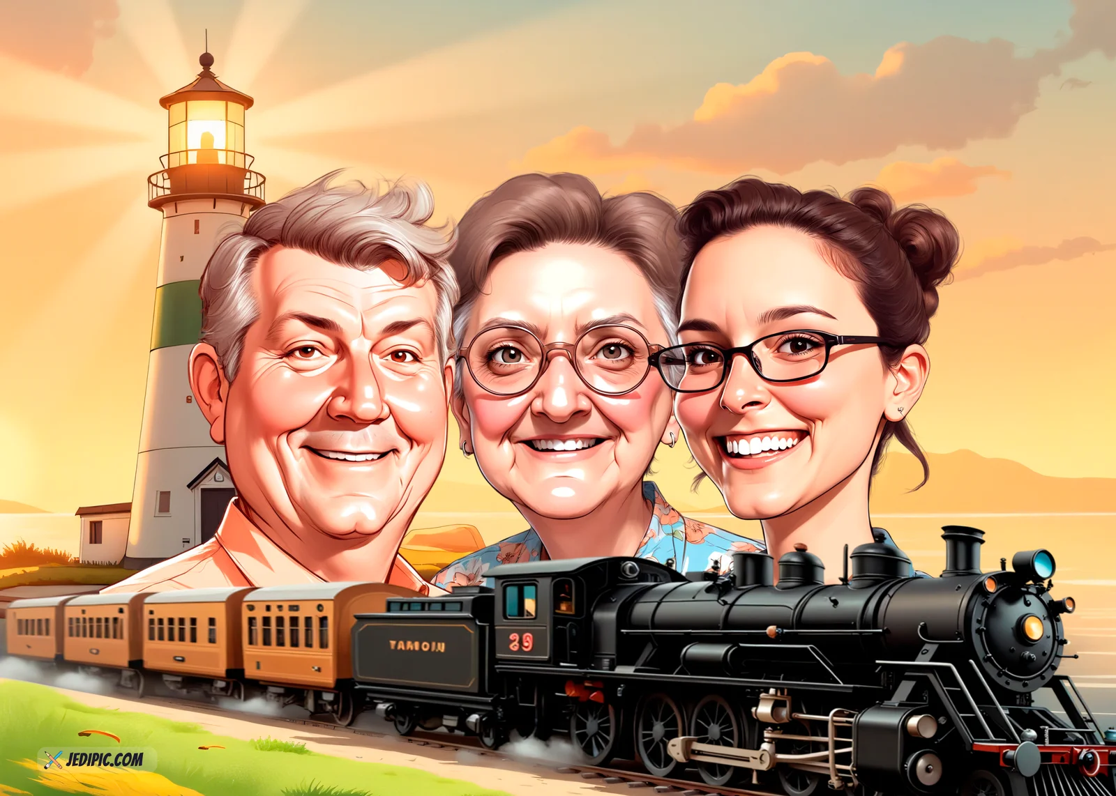 Custom Family Caricature from Photo — Personalized Whole Family Portrait Hand-Drawn Grandparents Anniversary Home Gift