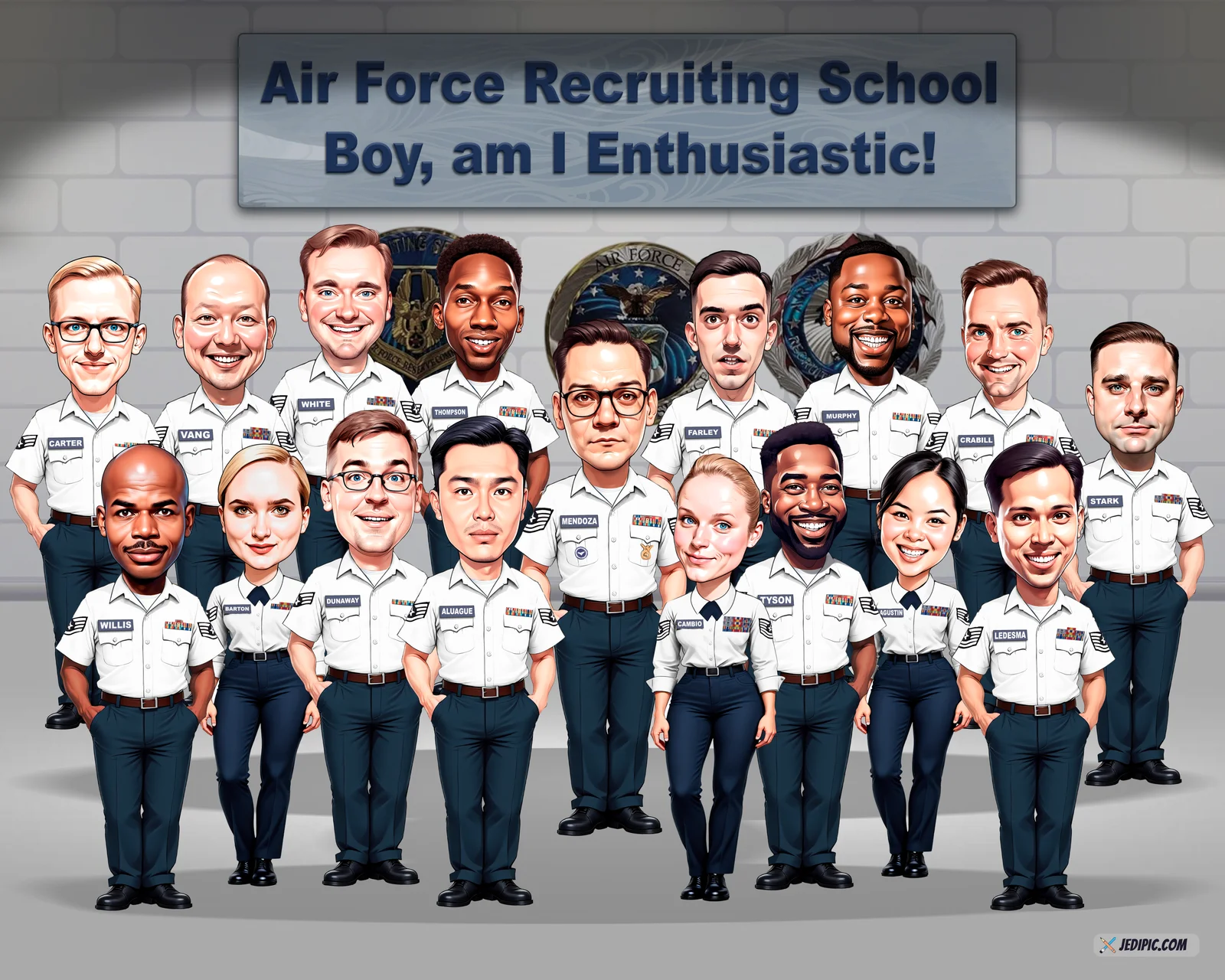 Custom Air Force Caricature from Photo — Personalized Aviator Pilot Portrait USAF Squadron Change of Command Gift
