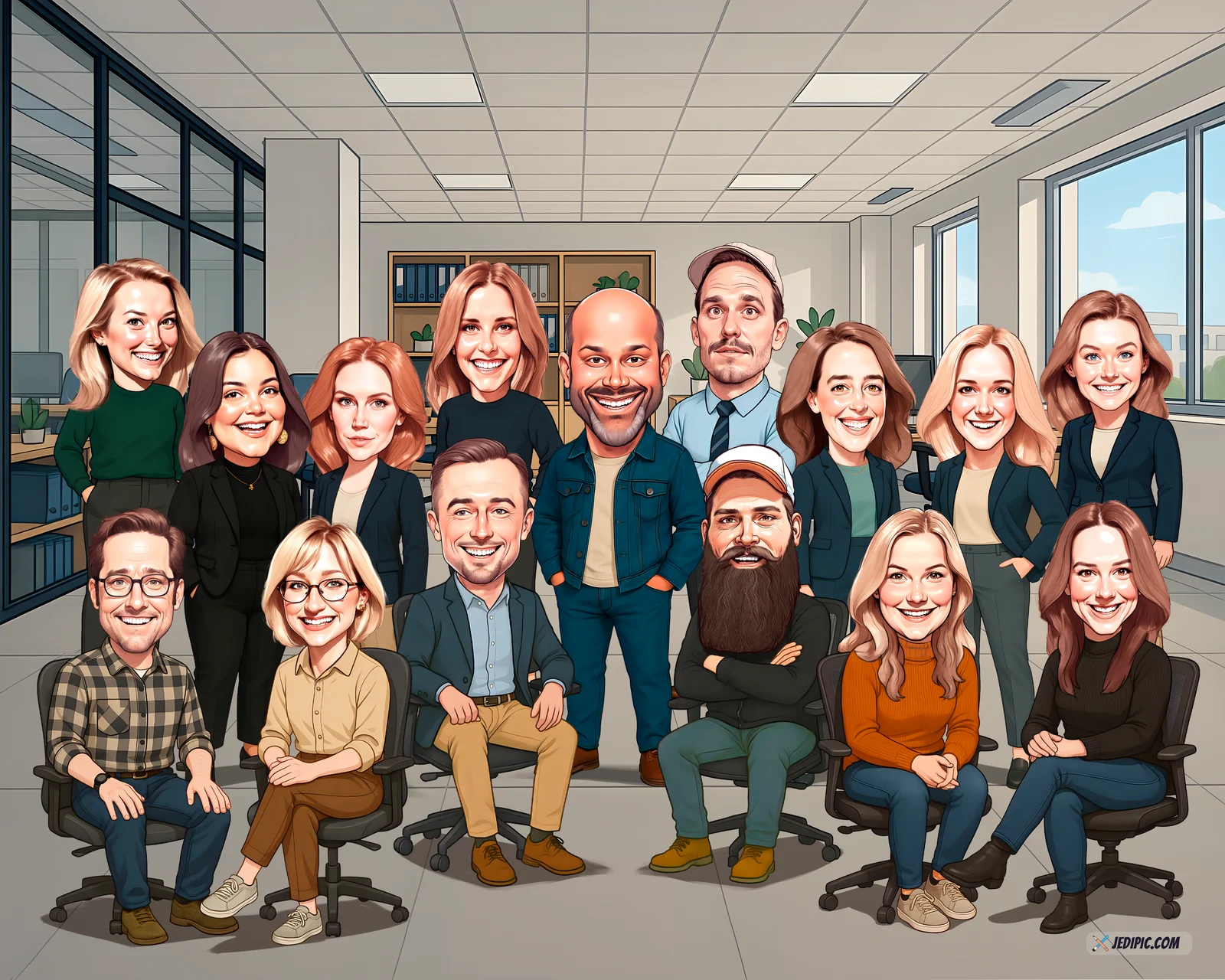 Custom Corporate Team Caricature from Photo — Personalized Office Group Portrait Hand-Drawn Coworker Farewell Milestone Gift