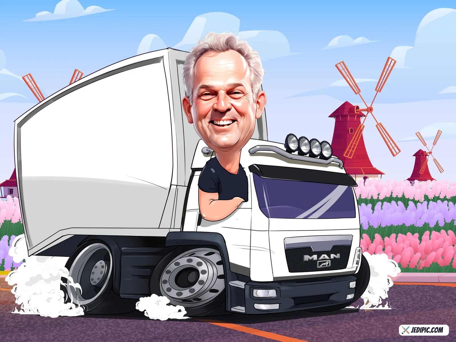 Custom Truck Caricature from Photo — Personalized Driver Portrait with Pickup Semi Hand-Drawn Trucker Retirement Gift