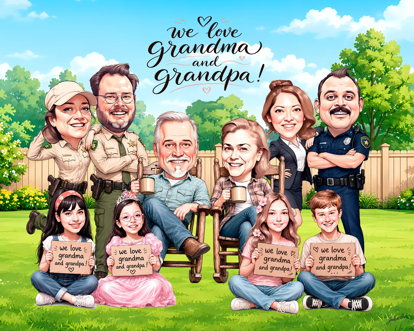 Custom Family Caricature from Photo — Personalized Whole Family Portrait Hand-Drawn Grandparents Anniversary Home Keepsake Gift