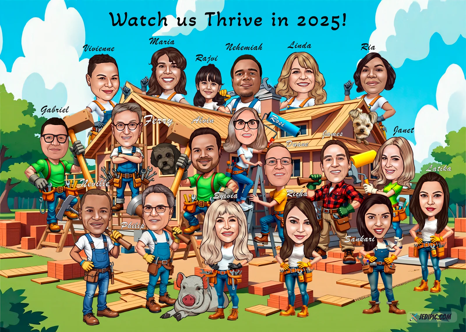 Custom Corporate Team Caricature from Photo — Personalized Office Coworker Group Portrait Hand-Drawn Milestone Boss Gift