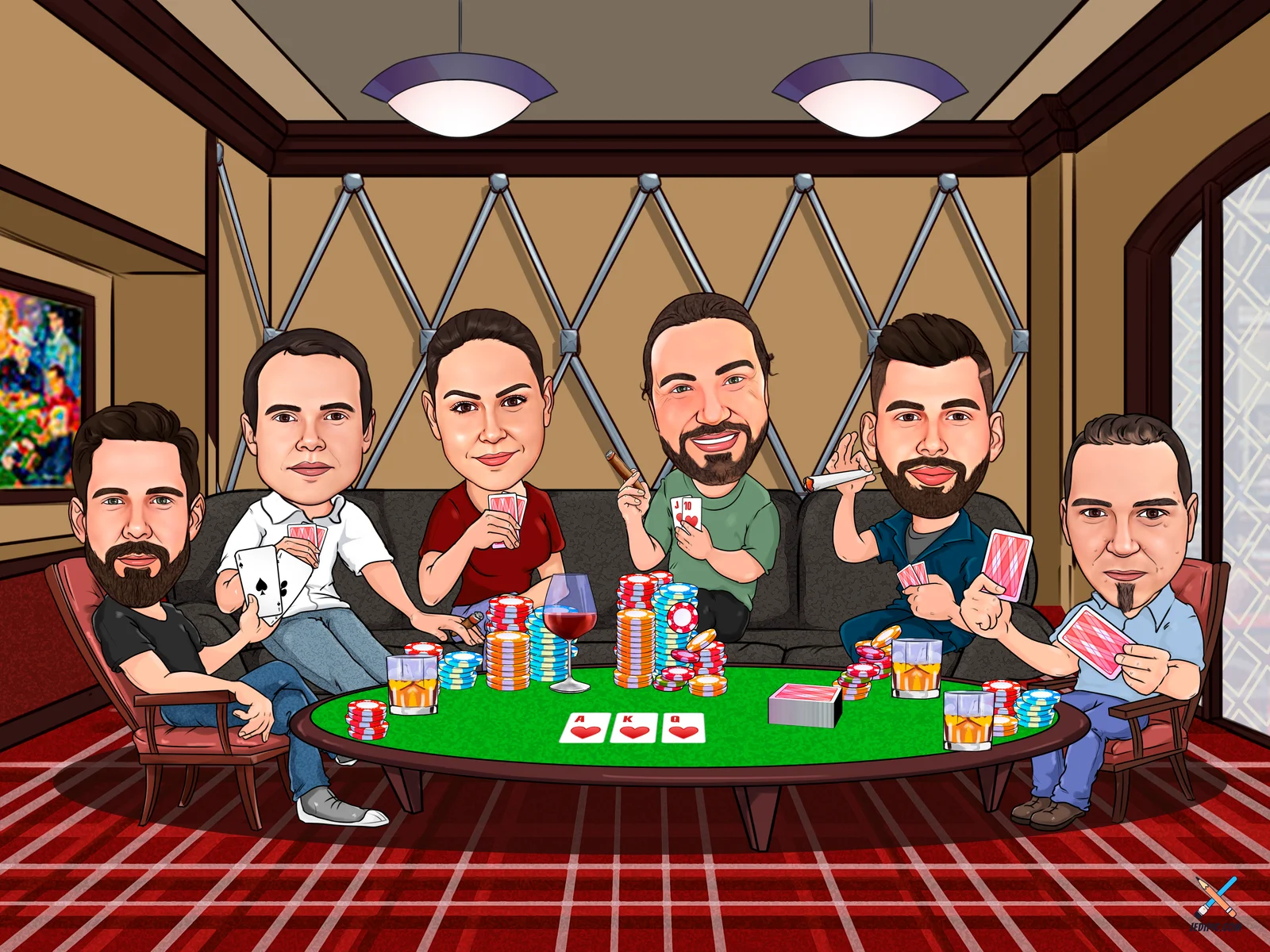 Custom Friends Caricature from Photo — Personalized Group Portrait Hand-Drawn Best Friends Squad Milestone Reunion Gift
